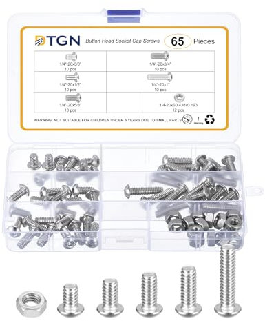 DTGN 65 Pz 1/4-20x3/8 a 1 Viti a Testa Bombata Vite A Brugola Testa Tonda Set Bulloni Dadi Rondelle In Acciaio Inox 304 - Ideali Per Bici Da Strada Bike Auto