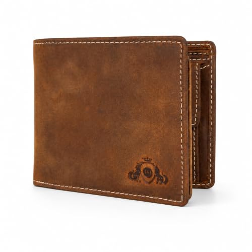 JENES & JANDURA RFID Geldbörse Herren Leder Vintage Portmonee Hunter-Kalbsleder Portemonnaie Brieftasche Querformat Kartenetui Geldbeutel Braun, 11,5 × 9 × 2,5 cm
