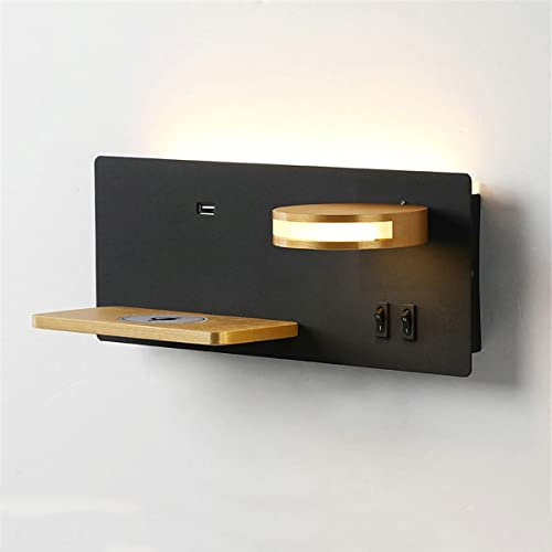LED Wall Light, 11 W LED Indoor with 2 Switches, Includes USB Port and Qi Wireless Charger, Warm White 3000 K Bedside Table with 360° Adjustable 5 W Reading Lamp for Bedroom, Living Room,
