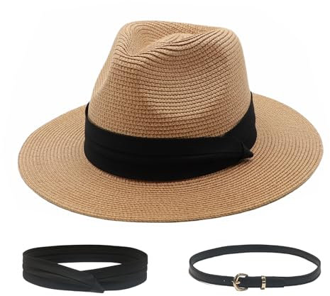 Strohhut Damen Panama Hut Herren Fedora Sommerhut Sonnenhut Safari Hut Sonnenschutz Strandhut (DE/NL/SE/PL, Alphanumerisch, M, Khaki)