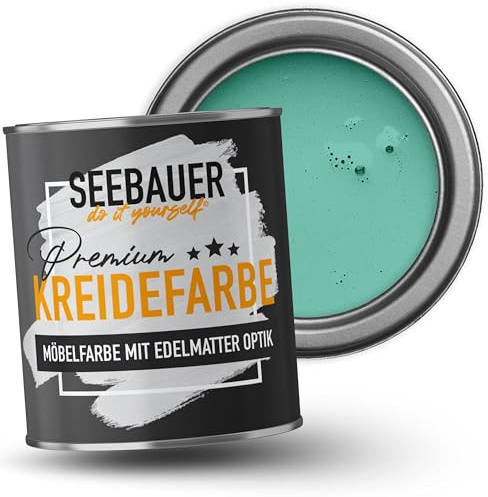 SEEBAUER diy Kreidefarbe für Möbel Türkis 375ml für Innen (No. 773 Indian Sea) Möbelfarbe ohne Schleifen - Holzfarbe extra matt - Holzlack, Möbellack hohe Deckkraft