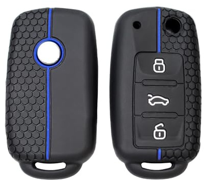 Batheidon autoschlüssel hülle für vw, für Skoda schlüsselhülle, für seat Ibiza schlüsselhülle, autoschlüssel hülle für vw Polo 9n und 6r, Dekohülle für Autoschlüssel (Schwarze Blaue)