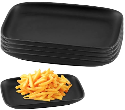 WANDGU Lot de 4 plats de service rectangulaires noir mat : assiettes à apéritif, assiettes à dessert, grandes assiettes pour desserts, entrées, viandes, poissons et sushis (compatibles lave-vaisselle)