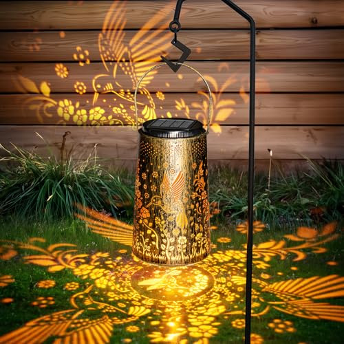 Solar Lights Lantern Outdoor Garden, Mothers Day Gifts for Women Mum, Waterproof Hummingbird Hanging Ornaments Birthday Gifts Outside Decor for Patio Lawn Yard