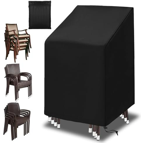 Schutzhülle Gartenmöbel 420D, Oxford Abdeckhaube Gartenmöbel für Stapelstühle Gartenstühle Winterfest Abdeckhaube Gartenstuhl Stuhlüberzug UV-Beständig Abdeckhülle für Gartenmöbel, 65x65x75/120 cm