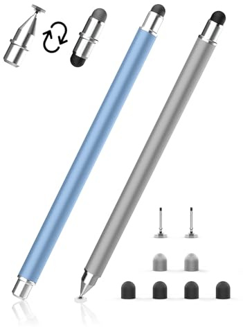 MEKO 3-i-1 Magnetisk Styluspenna med Gummi, Fiber och Skivspets för Mobil | Universell Kapacitiv Penna för iPad, iPhone, Surfplattor och Mobiler; 8 Stora och 12 Små Spetsar.