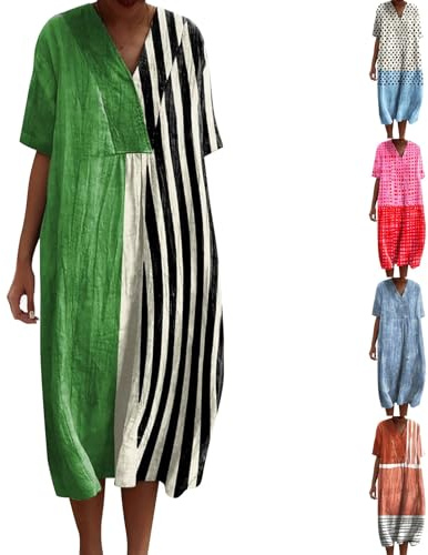 Ballonkleid Damen Große Größen - T Shirtkleid Damen Kurzarm Bedrucktes Freizeitkleid Lockerer Strandkleid Sommerkleid Kurzarm Shirtkleid Boho-Kleid Festliche Kleider Luftig Maxikleid Urlaubs-Outfit