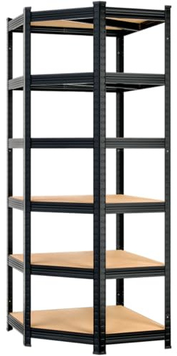 Monzana® Eckregal Premium Lagerregal 180x70x40cm 1050kg 6 MDF-Platten Regal Schwerlastregal Kellerregal Steckregal Werkstattregal Schwarz