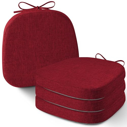 AddGrace 4er-Set Stuhlkissen für Metallstühle, 35x35 cm Sitzkissen Rot | Quadratische, mit Bändern, waschbar, rutschfeste Sitzkissen für Küche, Indoor, Gartenstuhl, Balkon, Terrasse & Esszimmer