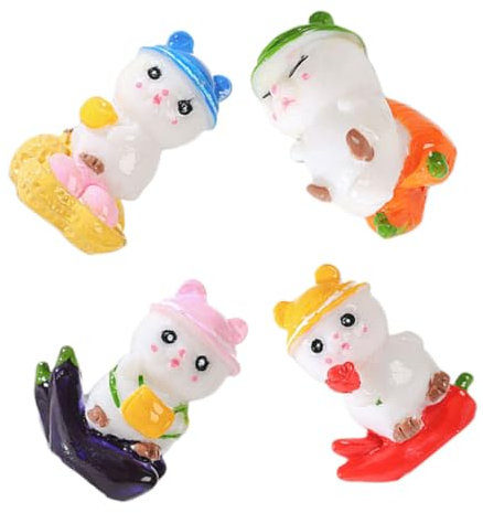 SUPVOX 4pcs Cute Fruit Mouse Sculptures Resin Animal Figurines Miniature Fairy Garden Statues Decorative Ornaments Micro Landscape Ornaments