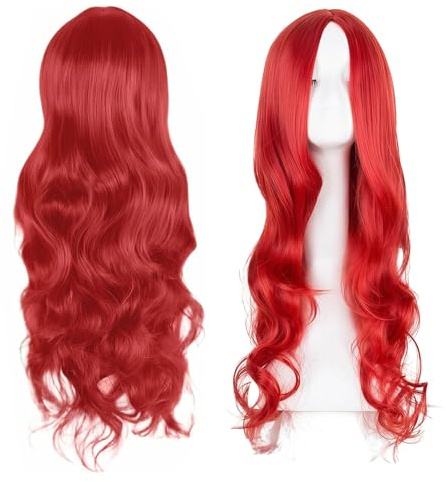 Long Red Wig, Red Wigs for Women, Long Wigs for Women 28 Inch/70 cm Charming Curly Full Hair Synthetic Wig for Girls Cosplay Party Daily Use