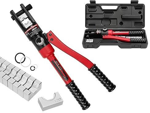 Pinza crimpatrice idraulica per capicorda 10-300 mm², include 11 matrici, pinza a compressione idraulica resistente per crimpatura di terminali elettrici, crimpatrice versatile per cavi