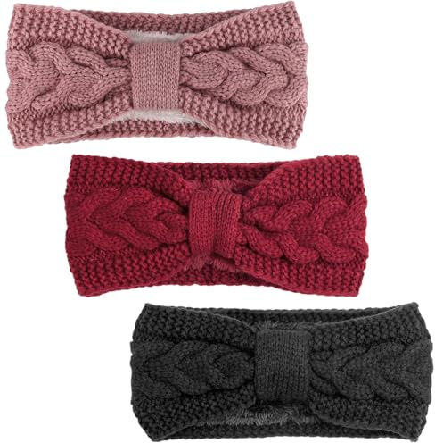 DRESHOW Varmt Stickat Pannband för Kvinnor Vinter Öronvärmare Virkade Huvudomslag Tjocka Fleece Fodrade Hårband