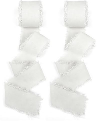 RUBY Schleifenband Weiß, 2,5 cm × 20 m Geschenkband Hochzeit Chiffonband Fransenstoffband, Bänder-Set für Hochzeitseinladung, Brautstrauß, Dekoration, Geschenkverpackung, Floristik & DIY Basteln