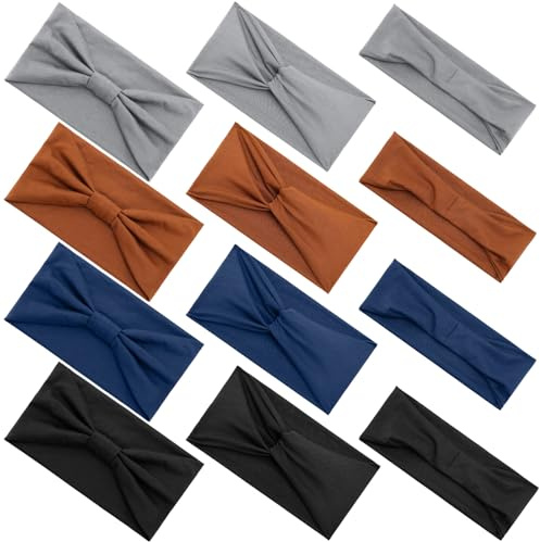 JATEBI 12 Pcs Stretchy Headbands for Women, Fashionable Sports Hairbands, Anti-Slip Sweat Headband, Soft Twist Knotted Headband for Workout Running Yoga