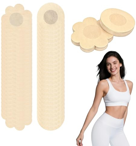 Ruvan 100 Pièces Cache Tetons Femme, Couleur De La Peau Jetables Nipple Cover, Protège-tétons Invisibles, Respirants Couvre Seins Mamelons (Ronde,Fleurs)