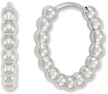 Creole-örhängen i rostfritt stål för damer | Silver creole-örhängen med kulor (15 mm) | Mini hoop-örhängen i silver | Vattentåliga och allergivänliga