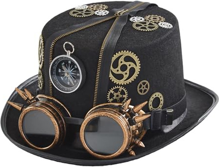 Generisch Steampunk Zylinder Hut Für Männer Mit Brille, Steampunk-Hüte, Spacepunk Hut Für Cosplay, Karneval, Halloween, Mottoparty