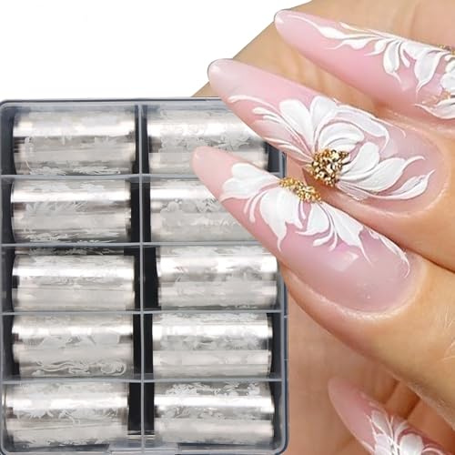 GZSYY överföringsfolie naglar nagelfolie spets nagelkonst nagelklistermärken självhäftande klistermärken naglar 3D blommor naglar