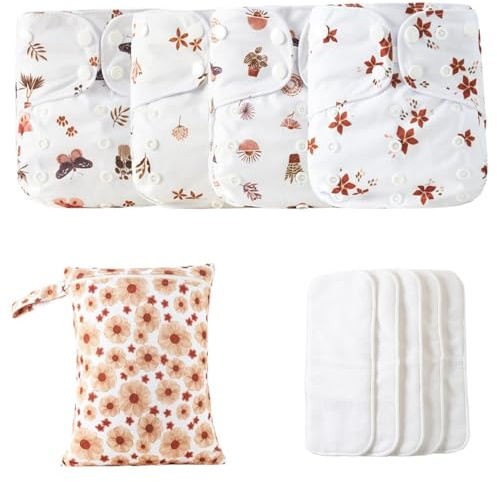 Pannolini Lavabili In Tessuto 4X Inserti Assorbenti Traspiranti E Copertura | Regolabile Con 4 Inserti Assorbenti, 1 Borsa Umida, Per , Bambini, Maschi E Femmine