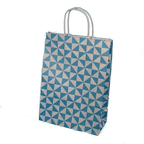 250 Pro DP Kordel Papiertragetaschen Papiertüten Einkaufstüten Papier 22+10x31cm mit modernem Trigon Hellblau Neutralmotiv Weiß mit blauen Dreiecke 80g/m² mit Papierkordel Henkel