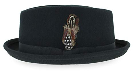 Belfry Crushable Porkpie Fedora Hat Men's Vintage Style 100% Pure Wool in Black Brown Grey Navy Pecan and Striped Band (US, Alpha, XX-Large, Black)