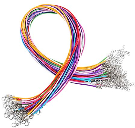 Collar de Cuerda,Cuerdas de Colores para Collar,Cuerda de Cuero con Cadena de Extensión y Cierre de Langosta,13 Colors Leather Cord to Make Jewelry with Necklace (2mm,Mixed Color,50 Pieces)