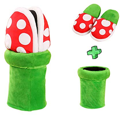 JiangJie Kawaii Piranha pantoufles home wear en forme de plante fleur Cannibal Cosplay chaussures/motif pantoufles point mocassins avec pot support pot pour les cadeaux de Noël