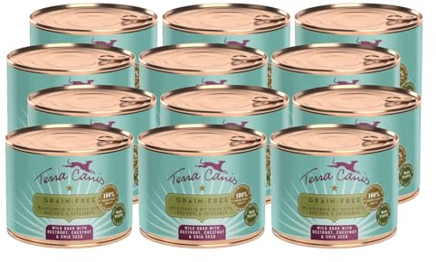 Terra Canis Wildschwein, Getreidefrei Nassfutter für Hunde, 12x200g | 100% Lebensmittelqualität aller Rohstoffe, mit frischem Fleisch, reich an Nährstoffen, getreide- und glutenfrei