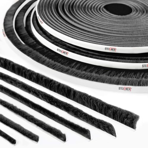 STEIGNER Joint brosse autocollant Noir 7 mm x 5 m - Joint pour fenêtres, portes coulissantes et intérieures - Protection contre les insectes, coupe-vent, isolation phonique
