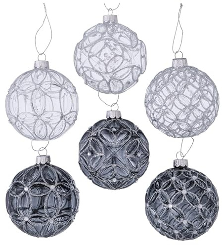 6 STK Glas Weihnachtskugeln XL 8CM schwarz weiss klar clear Ornamente Raute b368 GROSSE KUGELN Christbaumschmuck Weihnachtsschmuck Anhänger Weihnachtsdeko Christbaum Glaskugeln Dots gepunktet