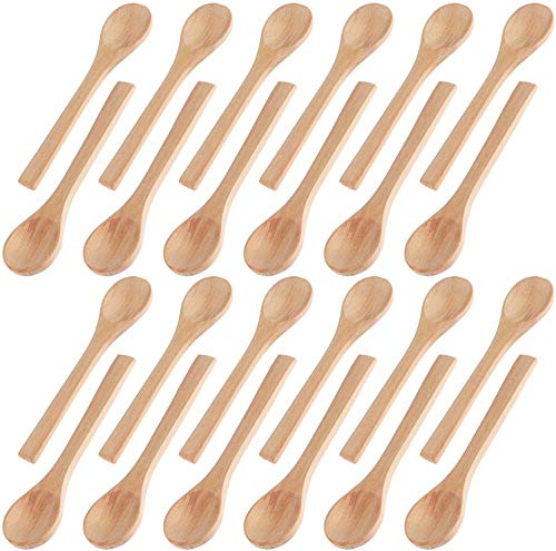 Cucharillas Postre,24 PCS Mini Cucharas de Madera Hechas a Mano Cuchara Madera Ucharas Pequeñas Niños Cuchara Miel Cucharadita de Miel para Especias Sal Café Té Azúcar Mermelada Mostaza 5 pulgadas