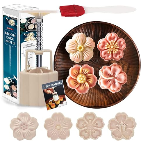 Powerful Mooncake Mould 50g-4Pcs White Press Flower