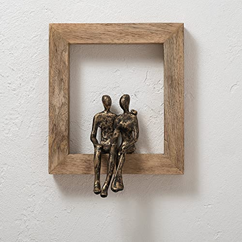 Moritz Skulptur Gemeinsam was Kommt | Zusammen Sein | 22 x 3 x 25 cm |Moderne Dekoration | Rahmen zum Aufhängen I Mangoholz Holz Figur I Wohnzimmer Dekoration I Wand I Skulpturen