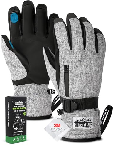 Hikenture Ski Gloves Snow Glove for Men&Women, 3M Thinsulate Waterproof Snowboard Gloves, Insulated Touchscreen Snowmobile Glove for Cold Weather, Windproof Warm Skiing Gloves with Pocket