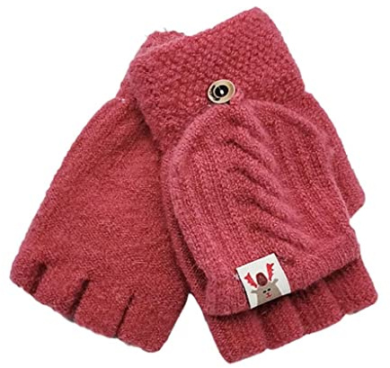 Fannyfuny Thermohandschuhe Winter Kinder Halbfinger Handschuhe Fingerlose Fäustlinge Mädchen Winter Fingerhandschuhe Strickhandschuhe Thermohandschuhe mit Klappe (Über 12 Jahre alt)