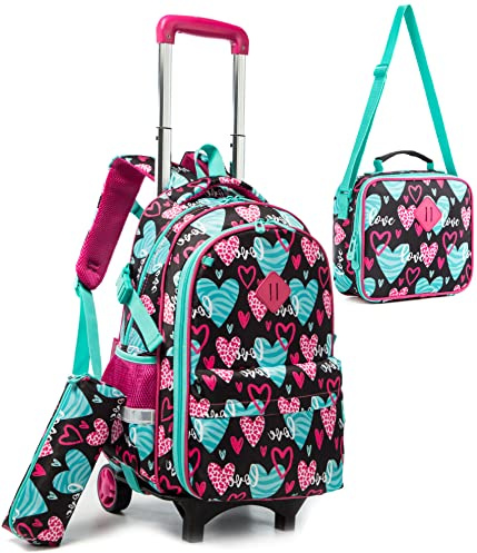 HTgroce Cartable a roulettes garçon, Requin Sac Roulette Enfant étui à Crayons boîte à Lunch Cartable Roulette Cartables Scolaires pour Enfants.