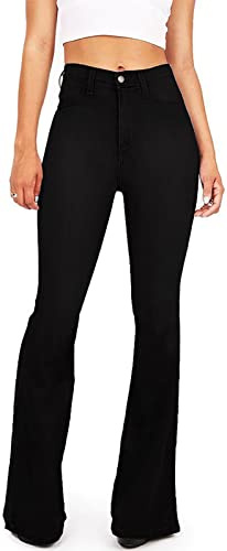 BISUAL Women's Black Bell Bottom Jeans for Women High Waisted Flare Jeans Womens Ripped Stretchy Bell Bottoms Pants (Black US 4)