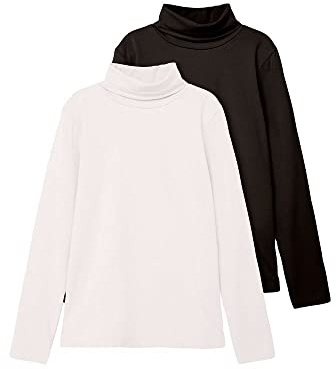 NAME IT Unisex Nknviggo 2p Slim Rollneck O Noos Langarmshirt, White Alyssum/Pack:Black, 134-140 EU
