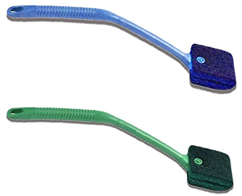 Eterspr 2 Stücke Aquarium Schwamm Reinigungsbürste, Aquarium Schwamm mit Griff, Blau Oppelseitig Schwammbürste, für Aquarien, Schwimmbäder, Badezimmer, Fensterglasreinigung (Blau, Grün)