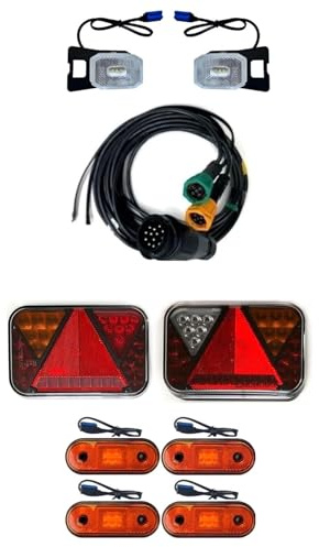 MelTruck LED Anhängerbeleuchtung Komplettset 13-polig Rückleuchten Umrissleuchten E9 Wohnwagen Trailer LKW 12V 24V Bremslicht Blinker Nebelschluss Rückfahrlicht IP69 (Kabel 7,7m/5,3m)