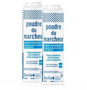 SORIFA - Set om 2 - Walker-pulver - antiperspirant - absorberande - fötter - minskar svett - eliminerar lukt och mykoser - fri från aluminiumsalter - tillverkad i Frankrike - pulver 100 g
