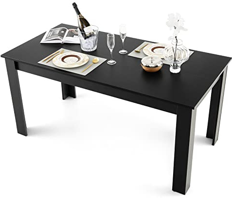 COSTWAY Tavolo da Pranzo Rettangolare 160 x 80 x 76 cm, Nero | Tavolo da Cucina con Piano Grande e Gambe Robuste, Ideale per Massimo 8 Persone