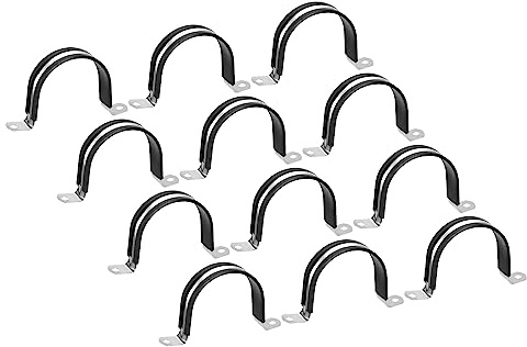 sourcing map 12Pcs 60mm Cable Clamp Rubber Pipe Strap Hose Clamp U Shape | Rubber Cushioned 304 Stainless Steel Metal Clamp Tube Holder for Tube Pipe Wire