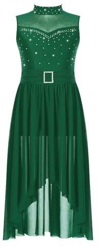 Alvivi Mädchen Lyrisch Tanzkleid Glitzer Ballettkleid Eiskunstlauf Kleid mit Rock Latein Ballerina Kleid Modern Contemporary Jazz Tanzkleidung