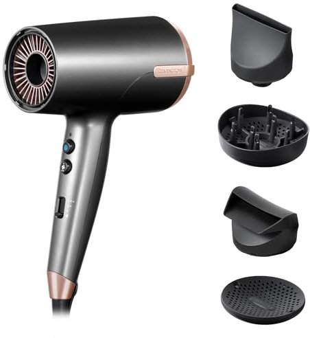 Remington ONE Dry and Style Hair Dryer (Salon Performance, 4 Attachments - Precision Styling (2 Diffusers, Flyaway, Slim Concentrator) - Compact, Dual Ionic System, 8 Heat Speed Settings, 2000W) D6077