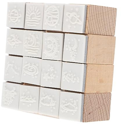 EXCEART Stempelset Holzstempel Kinder 16 Stück Kleiner Selbstgemacht Stempel Sammelalbum Vintage Holz Sterne Mond Dichtung Tagebuch Dekoration Basteln für Kinder Handbuch Fotoalbum Karten