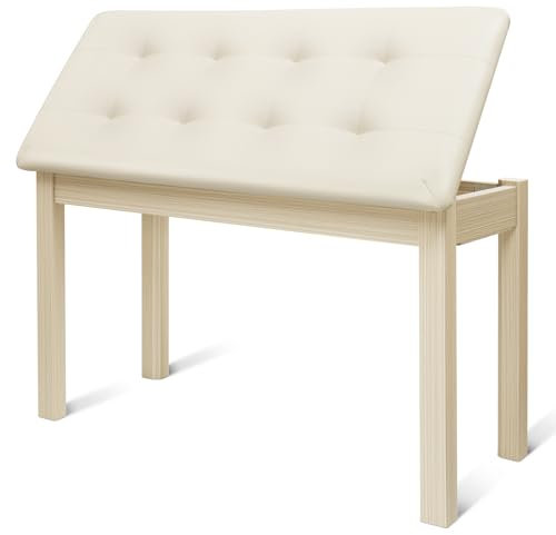 UISCOM Duett Klavierbank mit gepolstertem Kissen und Stauraum – Massivholz-Tastaturbank, Bücherregal, Hocker, Stuhl, Sitz, Schminkhocker, getufteter Holz-Klaviersitz, bequeme Schwämme, Aprikose
