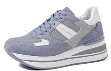 QUEEN HELENA Sneakers Alte con Zeppa Scarpe da Ginnastica Leggere Casual Donna X30-17 (Blu, Sistema Taglie Calzature EU, Adulto, Donna, Numero, Media, 38)