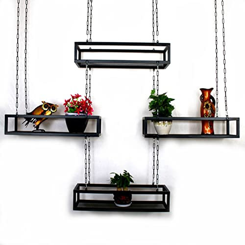 Metall-Deckenregal, Pflanzenaufhänger, Innenwand/Fenster, zum Aufhängen, Pflanzkörbe, Blumentopf-Rack, Aufbewahrung, hängende Pflanzenhalter für die Decke, schwarzer Metall-Eisenrahmen (Größ